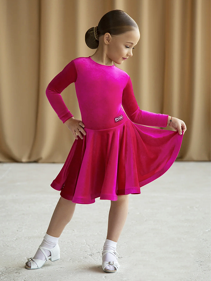 Girl's "Adeline" Bright Pink Velour Juvenile Competition Dress