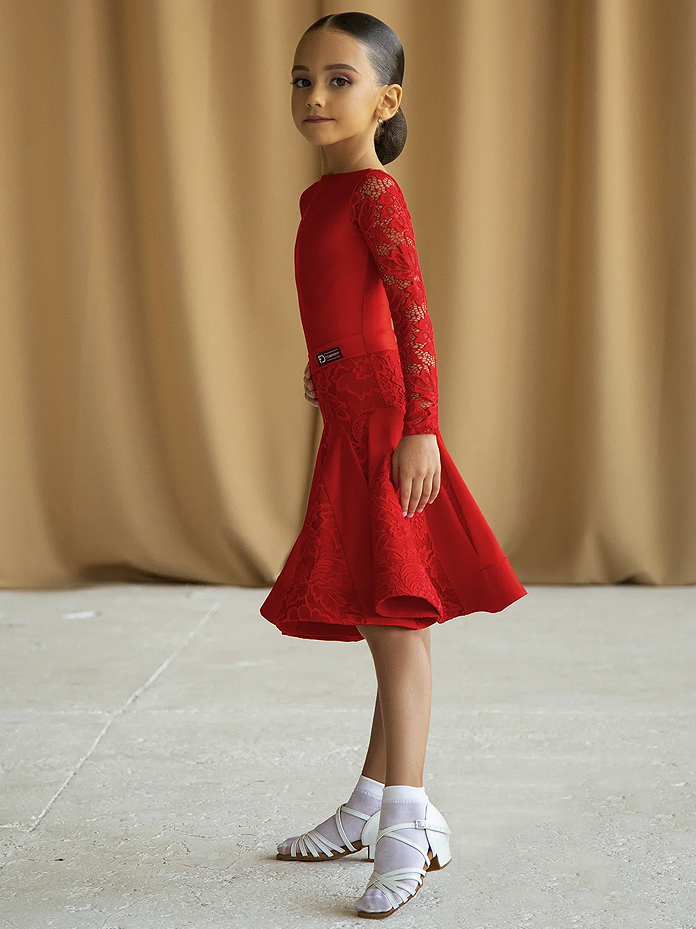 Girl's "Alessa" Long Sleeve Red Juvenile Competition Dress