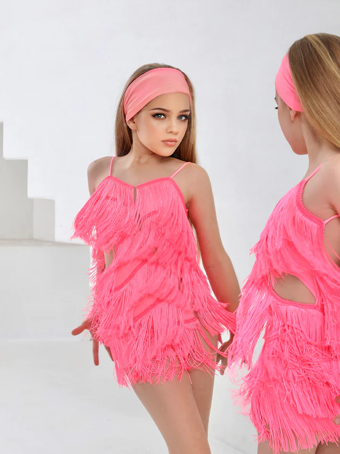 Girl's Hot Pink Body Twist Fringe Dress