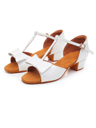 Girl's Latin & Ballroom White Leather Bow Dance Shoes