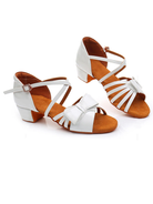 Girl's Latin & Ballroom White Leather Side Bow Dance Shoes