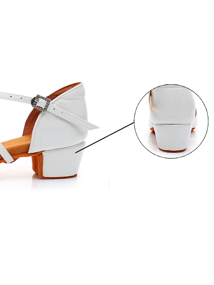 Girl's Latin & Ballroom White Leather Side Bow Dance Shoes