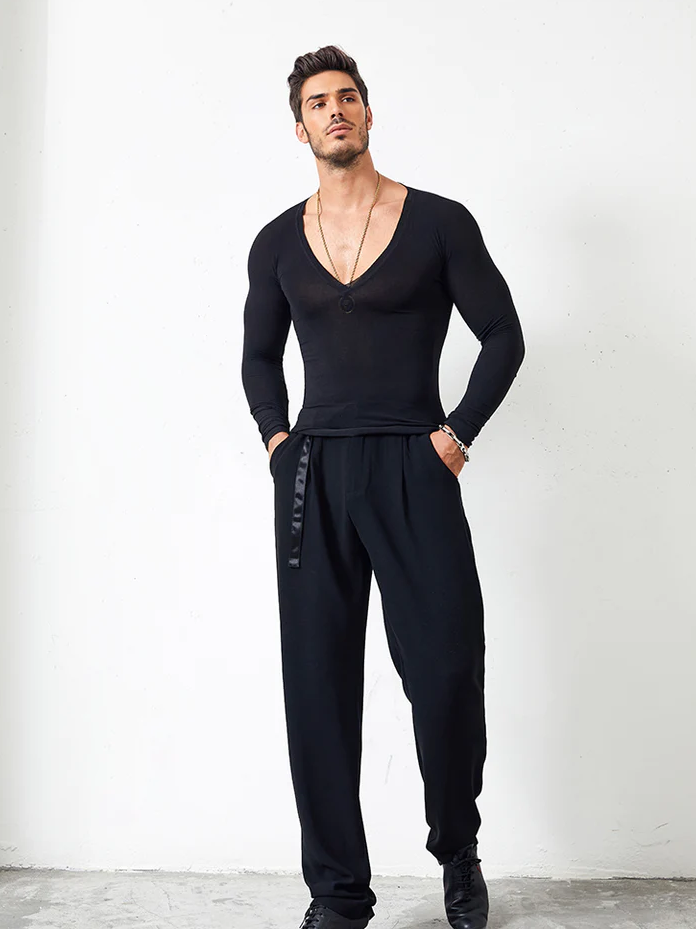 Men's Latin Black Deep V-Shirt