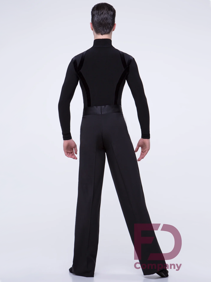 Men's Black Latin Pants with Satin & Velvet Side Stripes