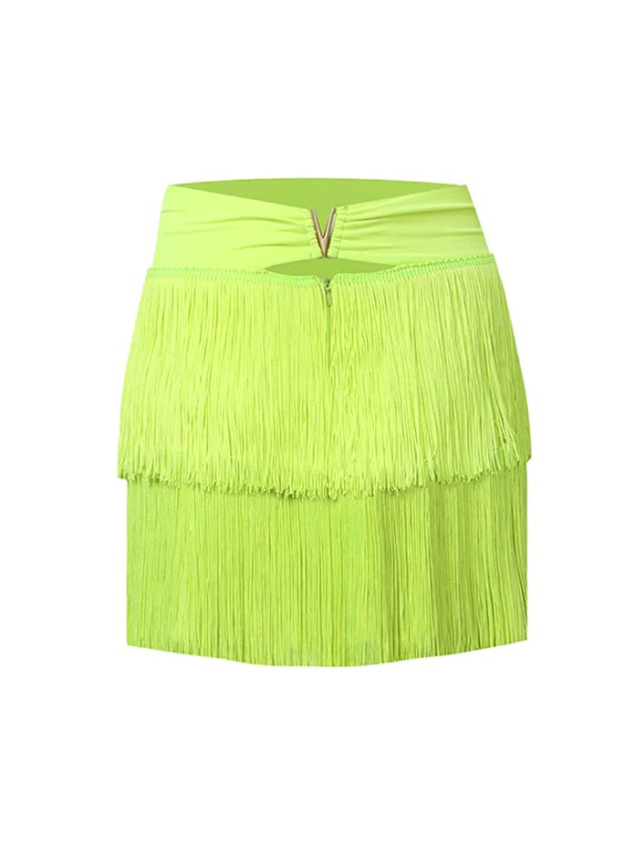 Women's Neon Yellow Lush Fringe Skirt